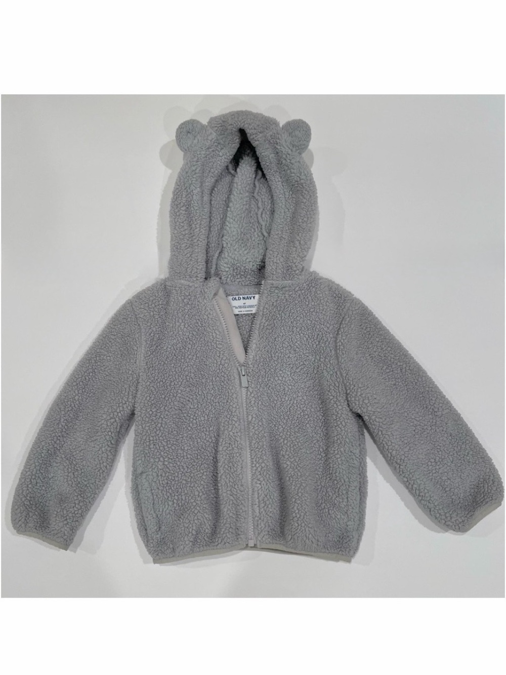 Old Navy 4T Gray Sherpa Zip-Up Hoodie Jacket with Bear Ears